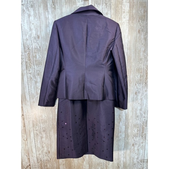 Talbots Womens Dress Suit Set Size 6 Purple Wool Silk Sequins Special Occasion - Picture 3 of 7